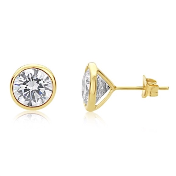 Jewelry - Solid 14k Yellow Gold 6.5mm CZ Bazel Stud Earrings